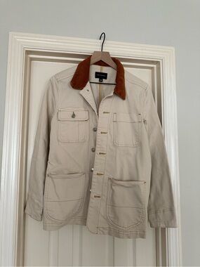 Essentials Beige Work Jacket with Brown Corduroy Collar